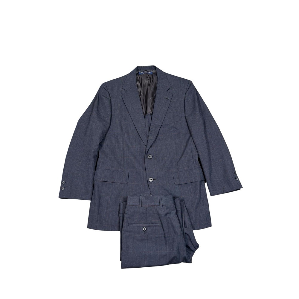 Vintage 80s Brooks Brothers Navy Blue Windowpane Men's 2-piece Suit